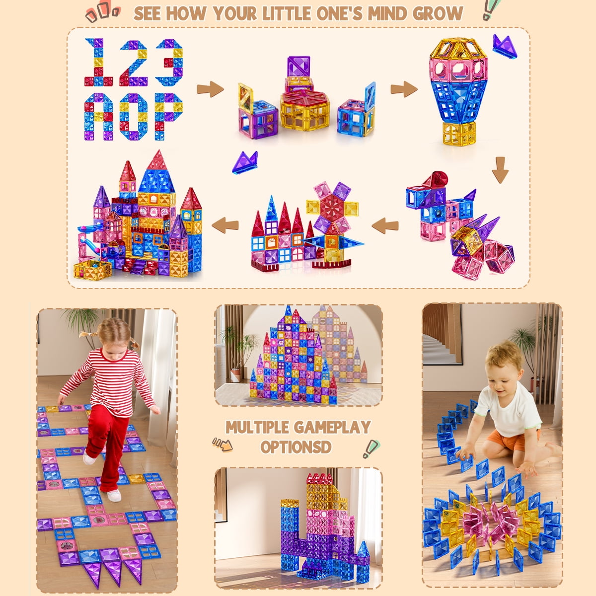 Garbo Star 97 Pcs Magnetic Building Set for Kids Ages 3-8, Magnetic Toys for Ages 4-8, Kids Building Toys Gifts for 3-8 Years Old Girls