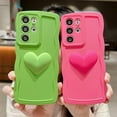 thumbnail image 4 of for Samsung Galaxy S21 Ultra Case 6.8", Cute Kawaii 3D Love Heart Solid Color Curly Wave Frame Camera Lens Cover Shockproof Soft Silicone S21 Ultra Phone Case for Women (Green), 4 of 12