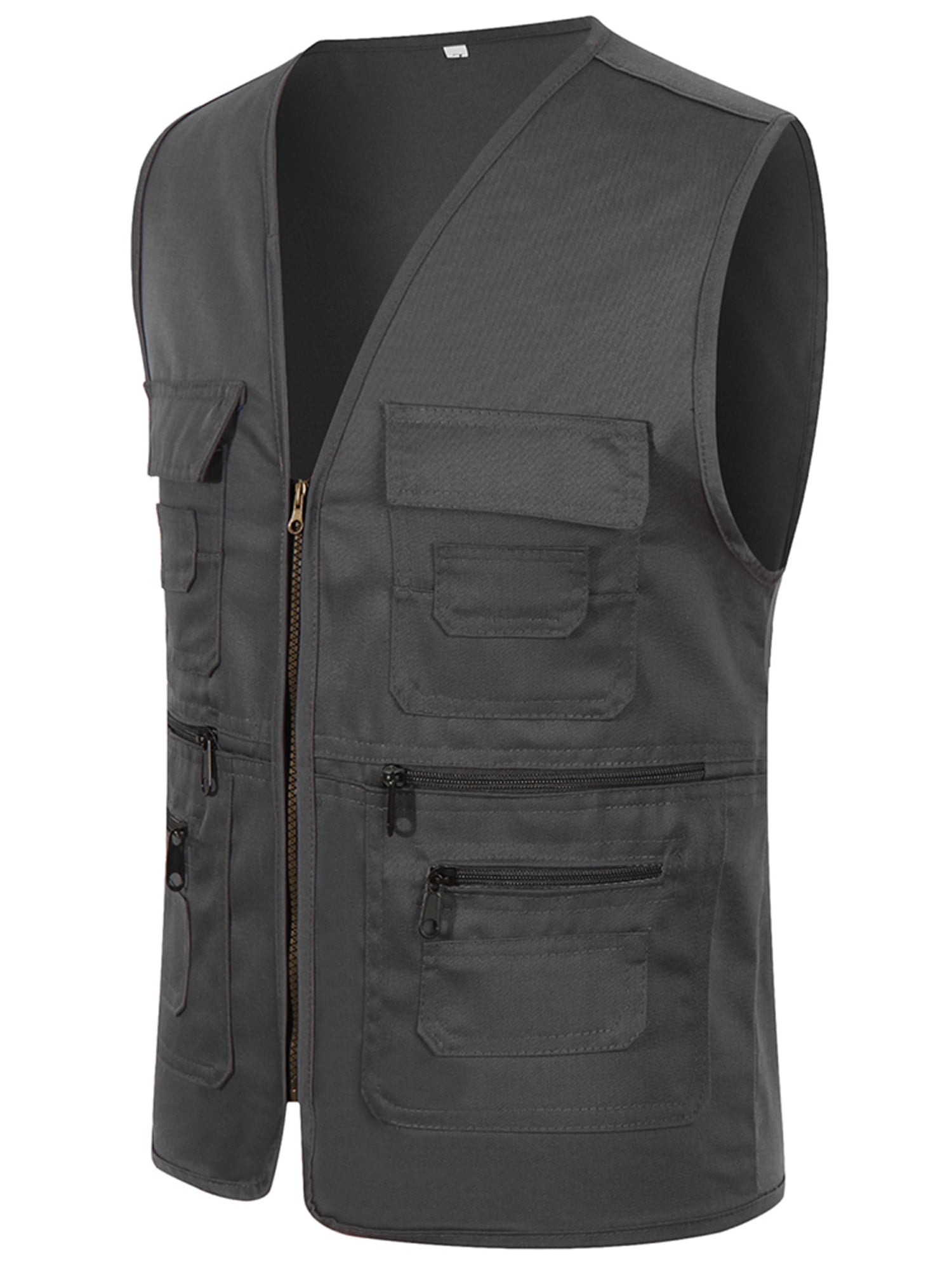 HTRIBE Men's Casual Plain Cargo Vest Pocket Gilet Travel Waistcoat ...