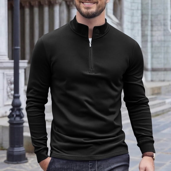 pstuiky Camisas suaves de manga larga para hombre, Top cálido de terciopelo alemán con media cremallera y cuello alto de manga larga de color liso para hombre camisetas de hombre m