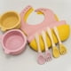 thumbnail image 4 of Cuchara de silicona de grado alimenticio Juego de tenedores Cuchara para comer para bebés Cuchara de silicona con mango de madera para niños Vajilla de alimentos complementarios, 4 of 5