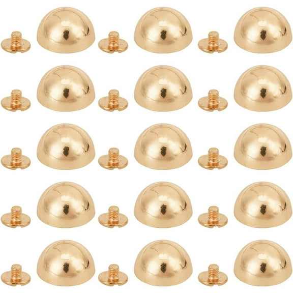 1 Box 24 Sets Mushroom Rivet Studs Decoration Rivets Screw Alloy Gold Screw Rivet Bead Small Half Round Metal Screwback Studs for Leather Bags Belt Clothes Shoes Purse DIY Craft Making Pink