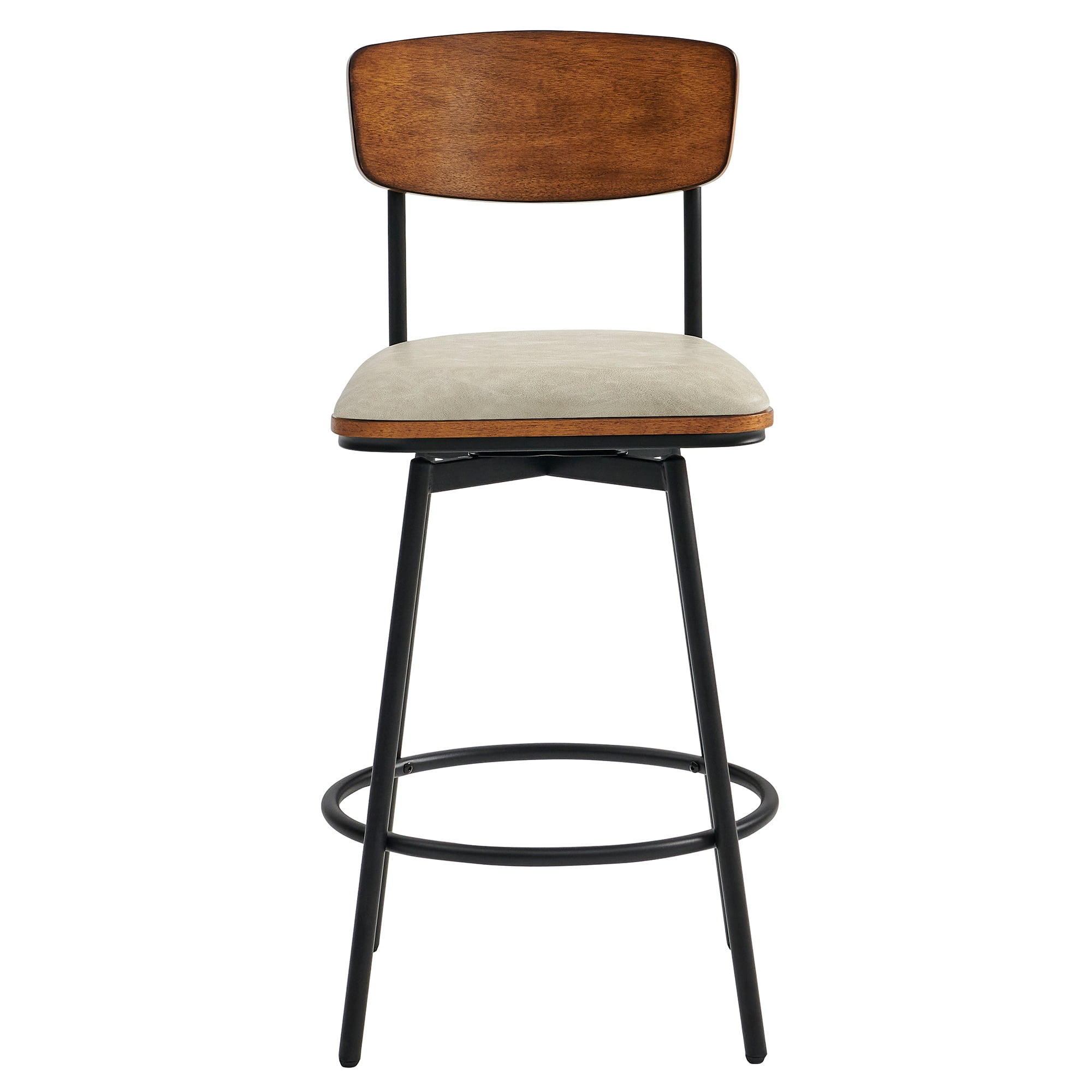 CHITA Swivel Counter Height Bar Stools with Back Set of 2, 27'' Seat Height, Metal & Wood Frame, Sand Gray