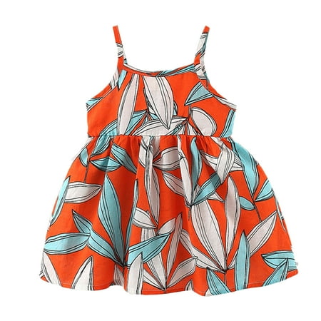 

Girl s Summer Dresses Sleeveless Casual Dresses Floral Print Orange 110