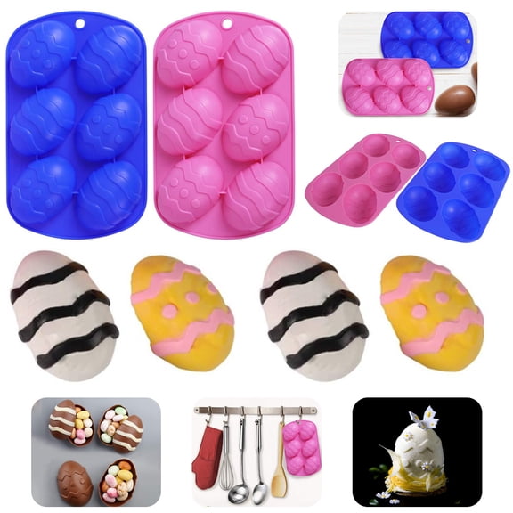 MesaSe Silicone Cake Mold, 2Pack Easter Egg Shaped Mold Trays Cooking Supplies for Chocolate, Candies, Ice Cube Trays Baking Molds