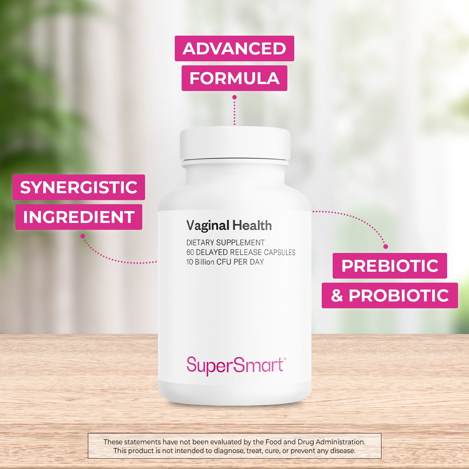 SuperSmart - Vaginal Health 11 Billion CFU - Women Probiotic & Prebiotic Supplement - Feminine Care | Non-GMO & Gluten Free - 60 DR Capsules
