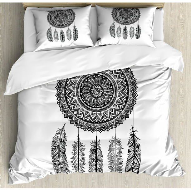 Feather King Size Duvet Cover Set Ethnic Dream Catcher With