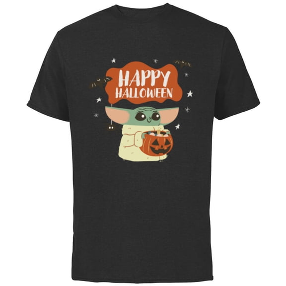 Star Wars Grogu Mandalorian Happy Halloween Trick or Treat - Short Sleeve Cotton T-Shirt for Adults - Customized-Black