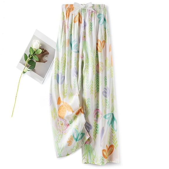 EaskTriop Women's Floral Print Wide Leg Pants High Waisted Flowy Palazzo Trousers Soft Elastic Waist Summer Beach Vacation Lounge Slacks