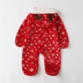 thumbnail image 4 of Baby Snowsuit Newborn Hooded Christmas Deer Snowsuit Fold Over Mittens Footies Fleece Clothes Baby Girl Winter Clothes Red 3 Months-6 Months, 4 of 7