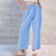 thumbnail image 2 of Liquidation de Pantalons pour Femmes! Pantalons en Lin à Rayures pour Femmes, Décontractés, à Jambe Grand, Pantalons Raccourcis, Coton et Lin, Taille Élastique, Légers, Pantalons d'Été, 2 of 7