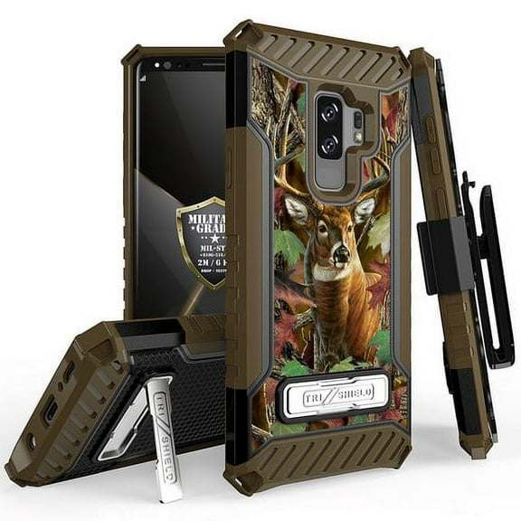Galaxy S9 Plus Case, Trishield Durable Rugged Heavy Duty Phone Cover [ Belt Clip Holster] And Built in kickstand For Samsung Galaxy S9 Plus - Printed Deer Outdoors Hunting Camo