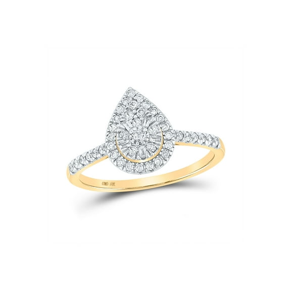 10kt Yellow Gold Womens Round Diamond Teardrop Ring 1/3 Cttw