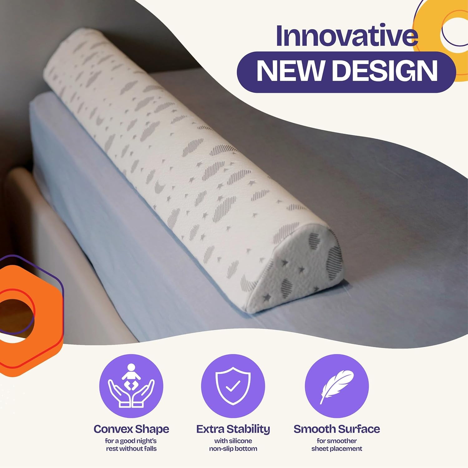 ComfyBumpy Foam Bed Rail for Toddlers, White 52" x 5", 1 Pack