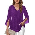 thumbnail image 4 of Mifsaly Womens Sequin Christmas Top Ruffle 3/4 Sleeve Glitter Tops Loose Tunic Xmas Party Elegant Shirts V-Neck Fashion Holiday Blouse 2025 Festival Dressy Casual Outfits, 4 of 7