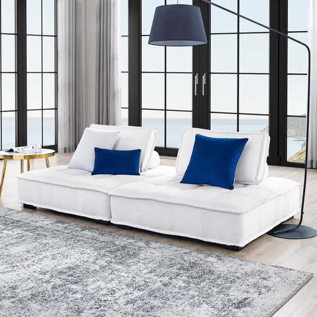 Modway Saunter Causeuse 2 Pcs en Tissu Capitonné Tissu en Blanc