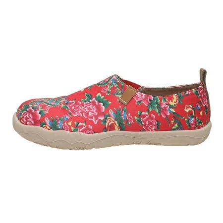 QYZEU Dress Sneakers for Women Summer Business Casual Shoes for Women Ladies Casual Patchwork Printed Canvas Shoes Large Size Casual Shoes Walking Shoes Red 42