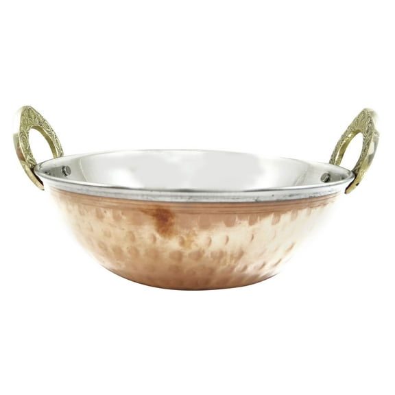 Specially Designed Authentic Indian Traditional Style Copper Steel Serveware Karahi With Spoon Tableware Dinnerware