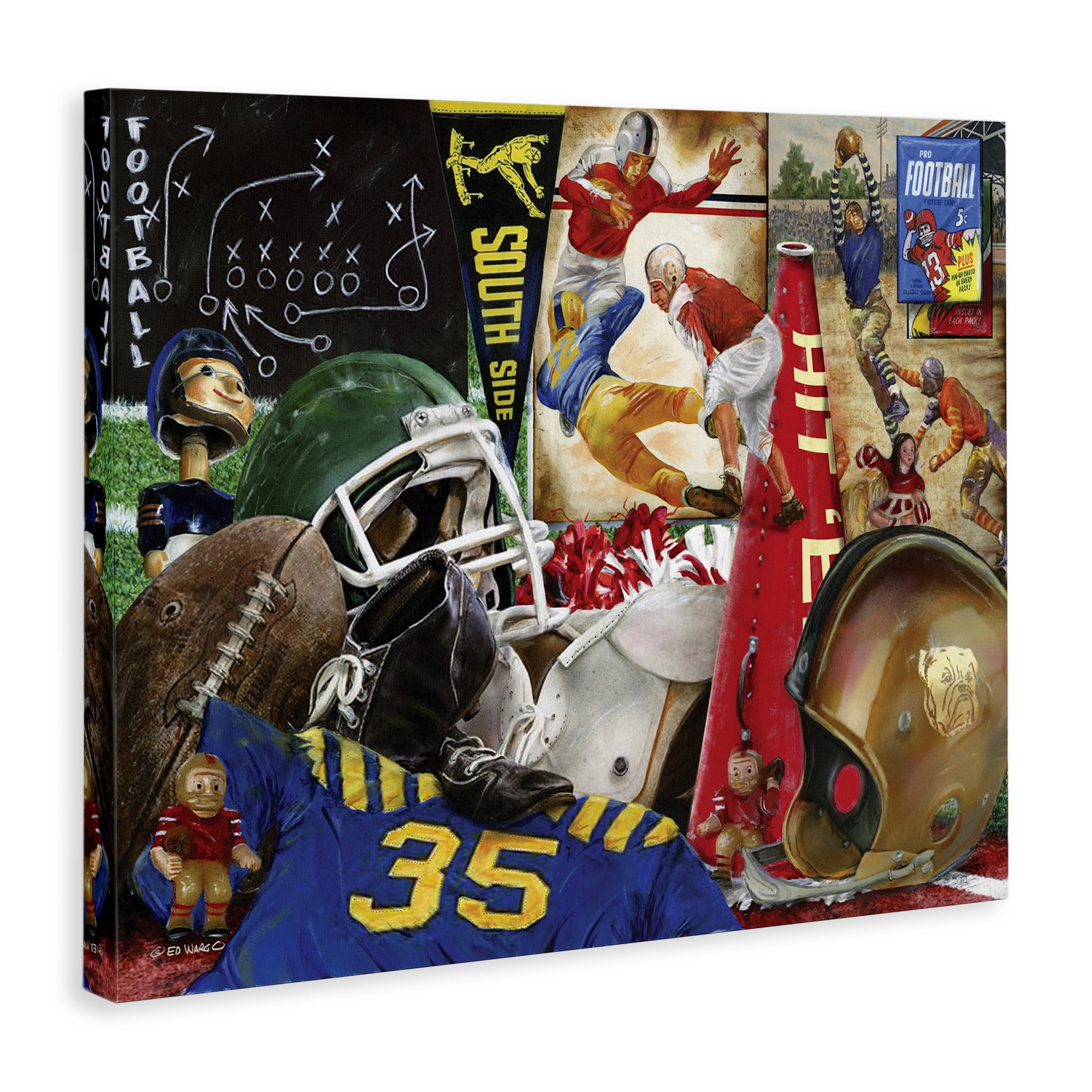 Stupell Industries Football Sports Collage Sports Painting Gallery Wrapped Canvas Art Print Wall Art, 20 x 16