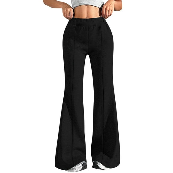 Womens Sweatpants, Comdrip Women Fashion Casual High Waisted Solid Color Wide Leg Sweatpants Womens Flare Sweatpants Black L