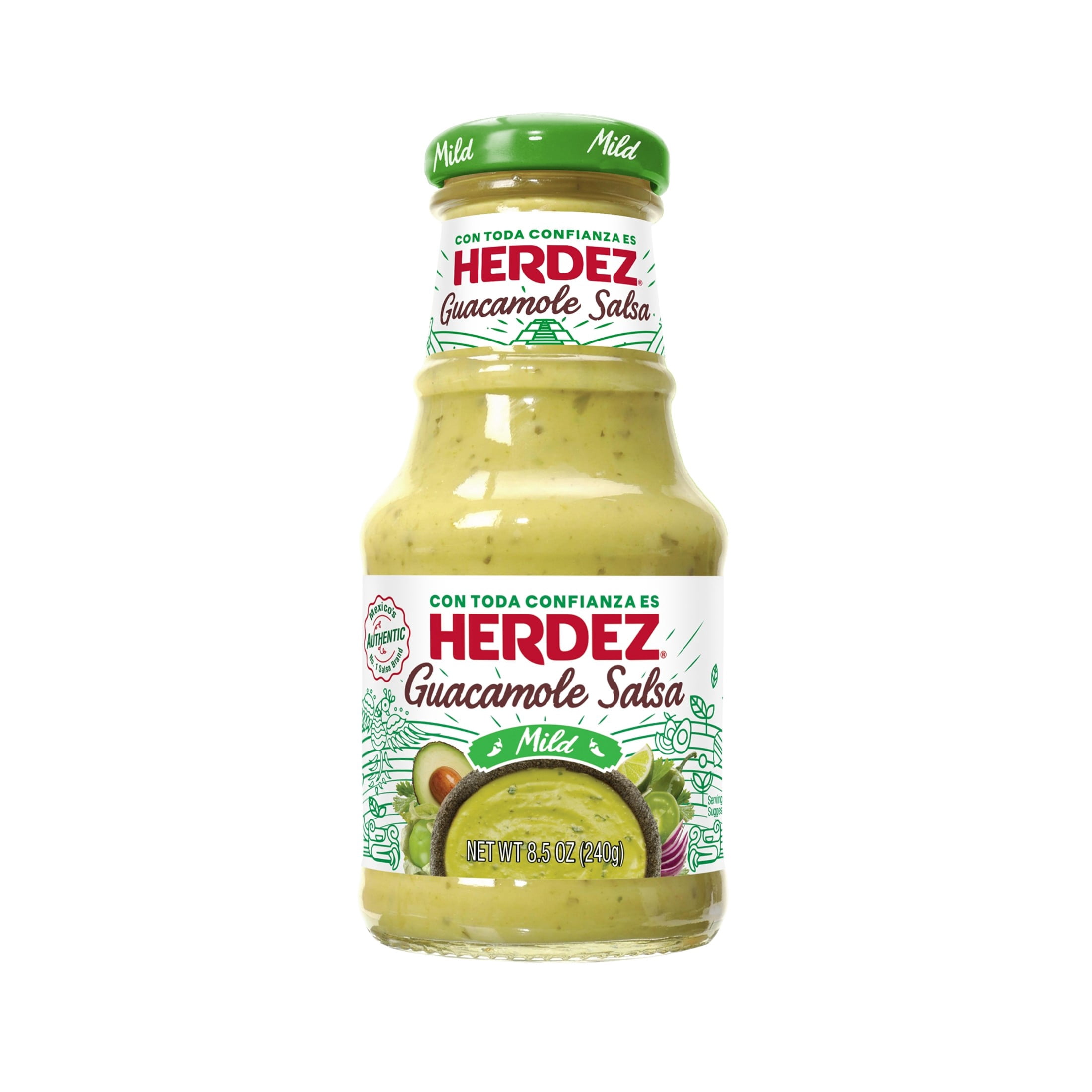 (2 pack) HERDEZ Guacamole Salsa Mild, Tortilla Chip Dip, Shelf Stable, 8.5 oz oz Glass Bottle