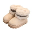 thumbnail image 6 of Quealent Girls Boys Boots Kids Faux Furry Lined Winter Snow Fuzzy Classic Kid's Mid Boot Beige for Size 6.5, 6 of 8