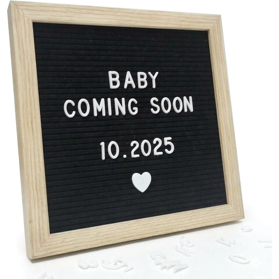 C CRYSTAL LEMON Black Felt Letter Board 10x10in, Baby Announcement Sign & Pregnancy Announcement Board, 336 Letters, Wooden Frame, Wall Mount or Stand