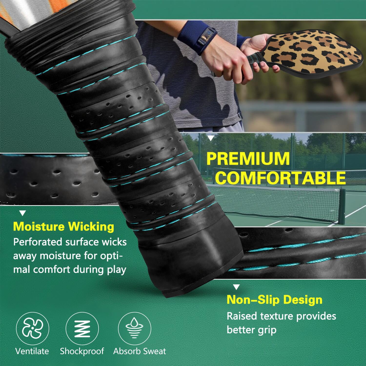 Pickleball Paddles Set Of 1, Fiberglass Surface, Animal, Leopard Print, 1 Paddle, 2 Balls & Bag