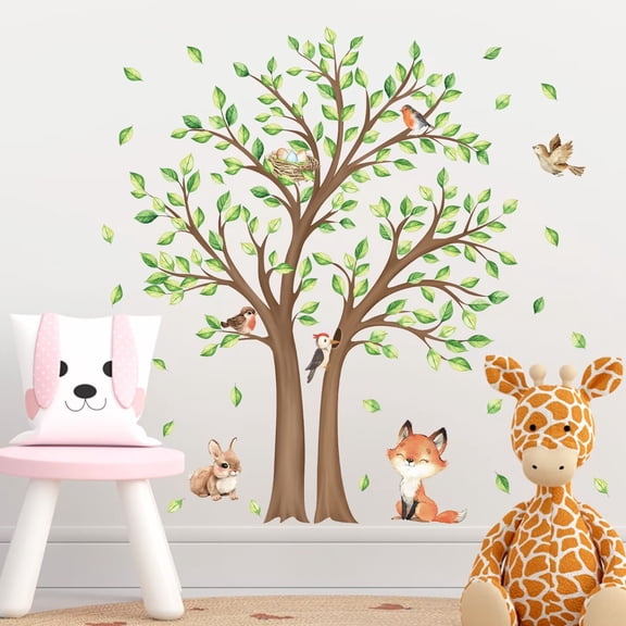 Kids Large Tree Wall Stickers Animal Tree Fox Wall Stickers bird wall Decals Peel and Stick Wall Art Decals for Kids Bedroom Baby Nursery