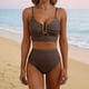 thumbnail image 1 of Traje de baño de 2 piezas para mujer, trajes de baño para mujer, traje de baño de mujer liso con tirantes, escote en V, estilo calado, cintura alta, bikini plisado texturizado, traje de baño dividido,, 1 of 4