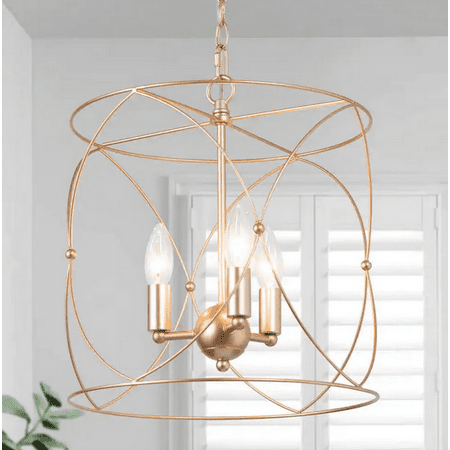 

Modern Dining Room Drum Chandelier 3-Light Brass Gold Medium 13 in. Transitional Candlestick Hanging Pendant Light