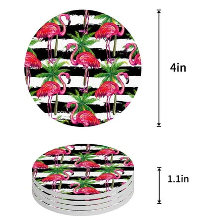 

FMSHPON Blue Green and White Stripe Set of 4 Round Coaster for Drinks Absorbent Ceramic Stone Coasters Cup Mat with Cork Base for Home Kitchen Room Coffee Table Bar Decor