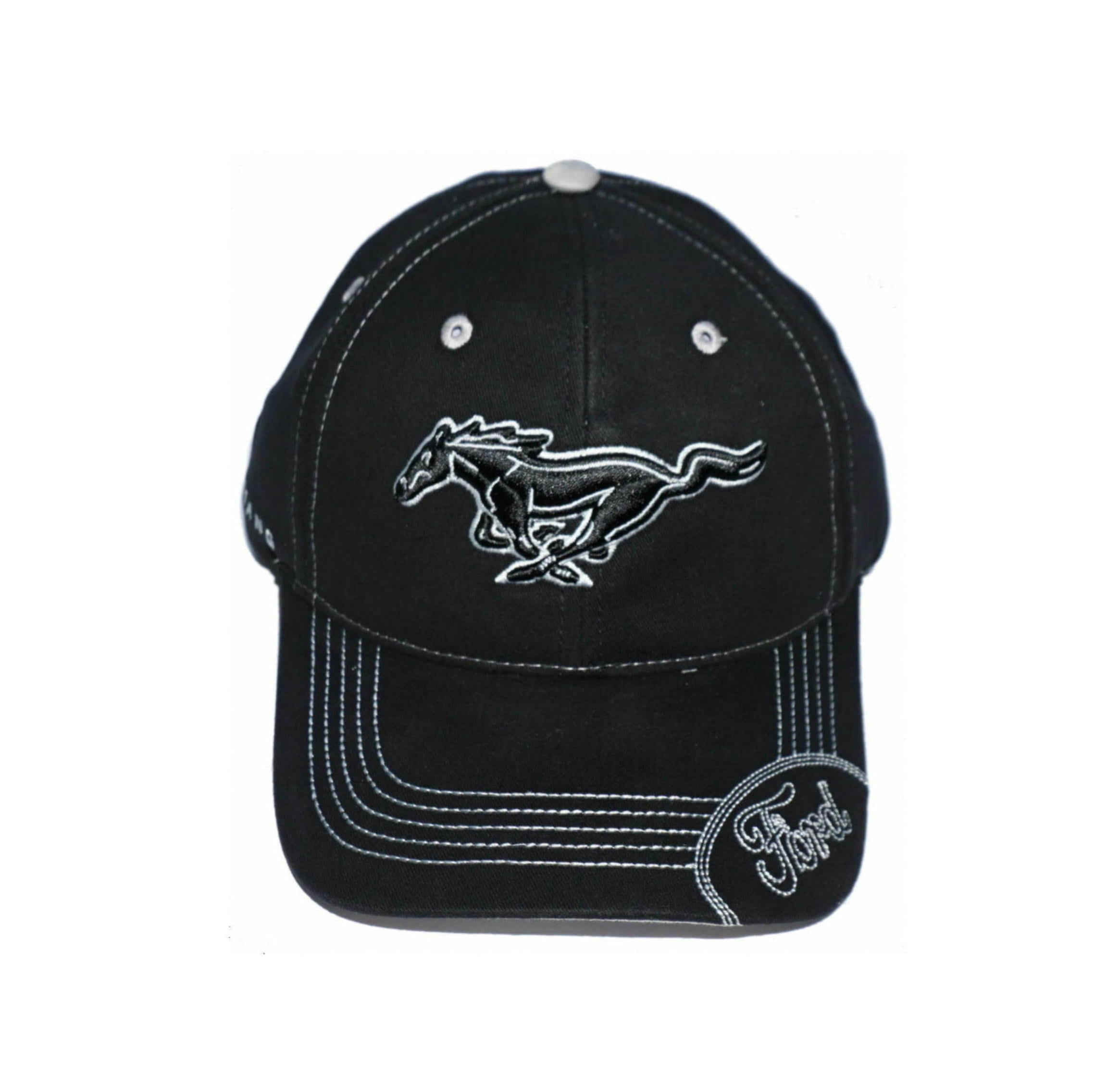 Ford Mustang Running Horse Logo with Ford Oval on Bill Black Baseball Hat
