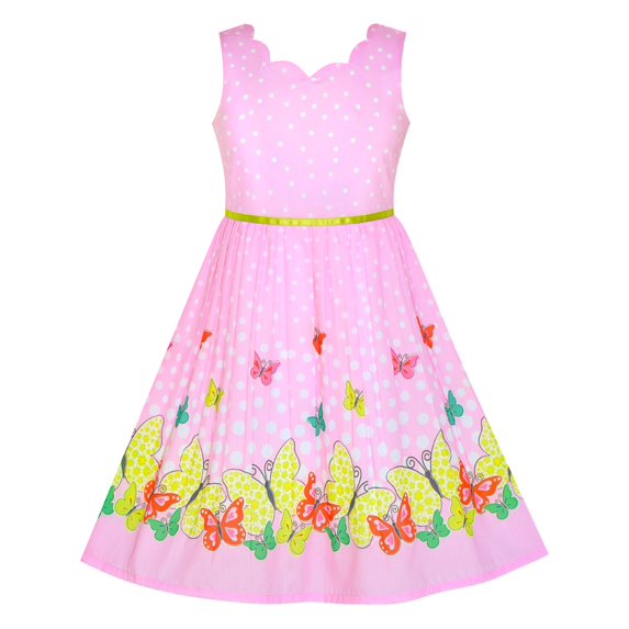 Girls Dress Pink Butterfly Scallop Neckline 6 Years