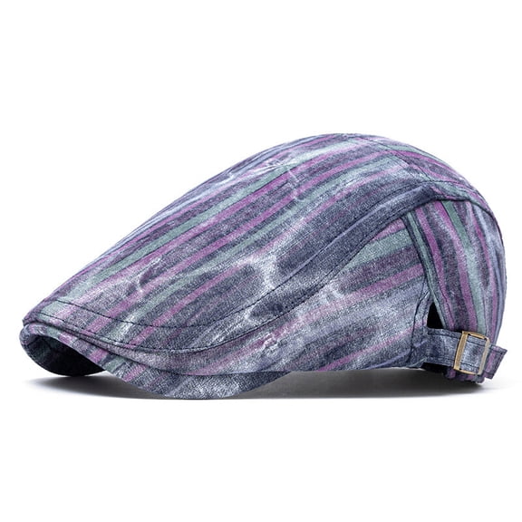 Men Colorful Striped Newsboy Flat Hat Adjustable Duckbill Summer Outdoor Sun Cap