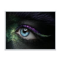 Designart 'Woman Eyes With Green & Purple Pigment & Sparkles' Modern Framed Canvas Wall Art Print