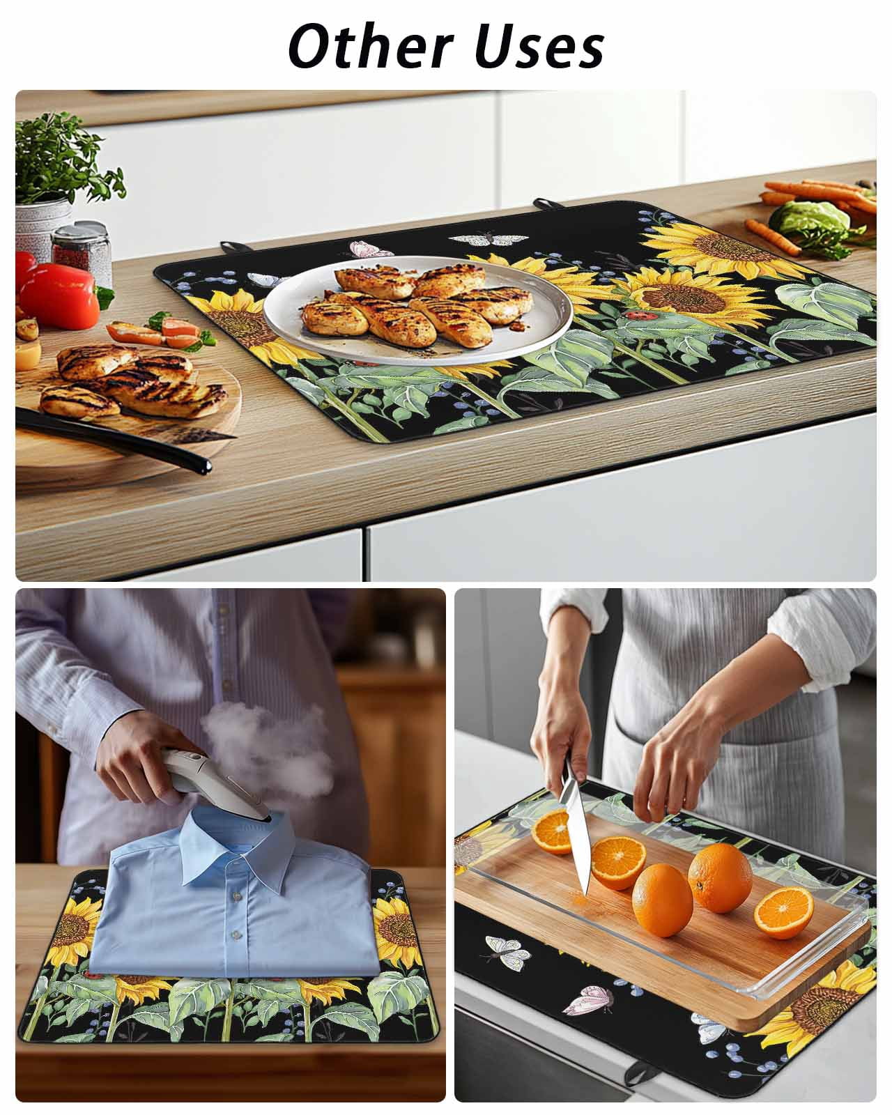 Stove Top Covers for Electric Stove, Sunflowers Glass Stovetop Cover Protector, Botanical Watercolor Butterfly Plant Induction Cooktop Protector Oven Mat for Kitchen Countertop 24"x21"
