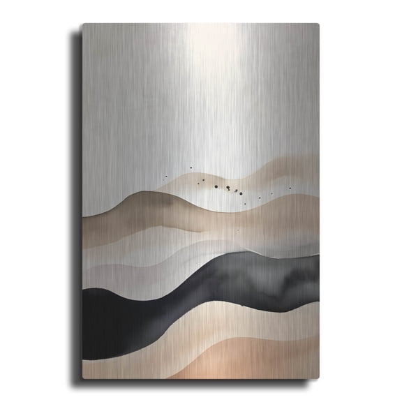 Luxe Metal Art 'Black & Beige Landscape 2' by Petals Prints Design, Metal Wall Art, 16"x24"