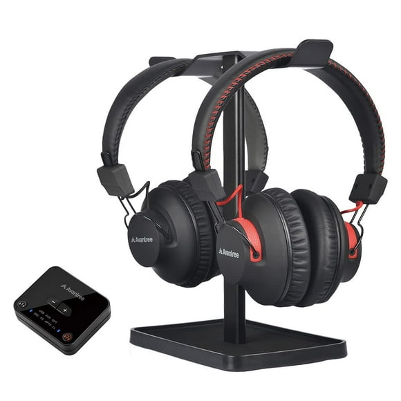 Avantree HT41899 Auriculares inalámbricos duales Bluetooth 5.0 para ver televisión (juego de 2) con transmisor (AUX RCA óptico) y soporte para auriculares, control de volumen individual, tiempo de rep