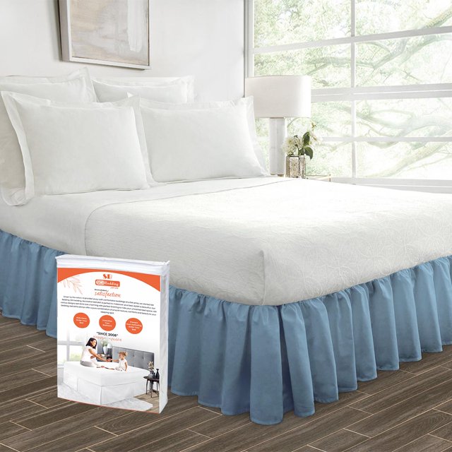 SGI Bedding 14 Inch Ruffled Bedskirt | Microfiber Ruffled Bed Skirt | Fade-Resistant, Wrinkle-free, Anti-static, Decorative, Extra Storage Space, Clutter-Free |Olympic Queen, Mediterranean Blue