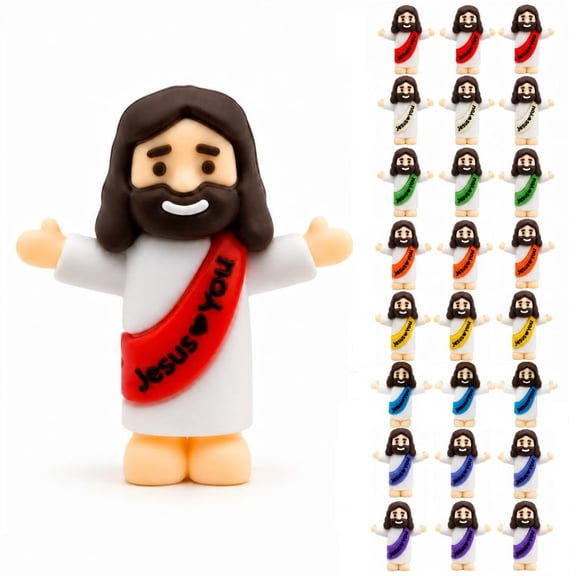 24 Pcs Mini Jesus Figurines, Multicolor Resin Jesus Loves You Figures, Cute Pocket Jesus Statues for Religious Gifts, Easter Egg Stuffers, Baptism, Sunday School, Hide and Seek Party Favors
