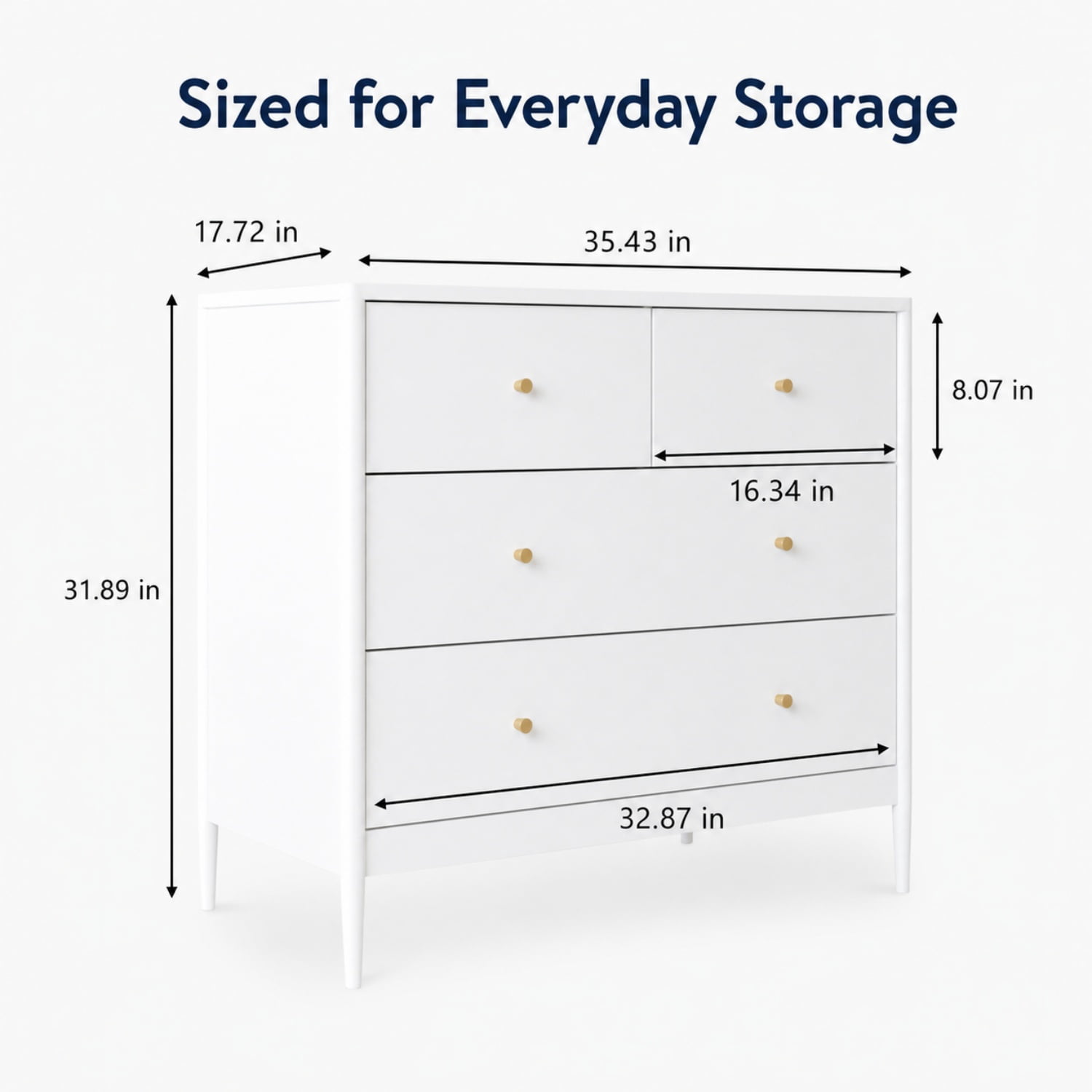 Miniyam 4 Drawer Dresser, White Chest of Drawers for Bedroom, Nursery and Kids Room