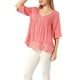 thumbnail image 4 of INSPIRAR CHIC Blusa de Peplum para Mujer con Manga Corta y Cuello en V, Camisas con Pliegues de Flores, Blusas Casuales, Tops de Encaje M Rojo Sandía, 4 of 6