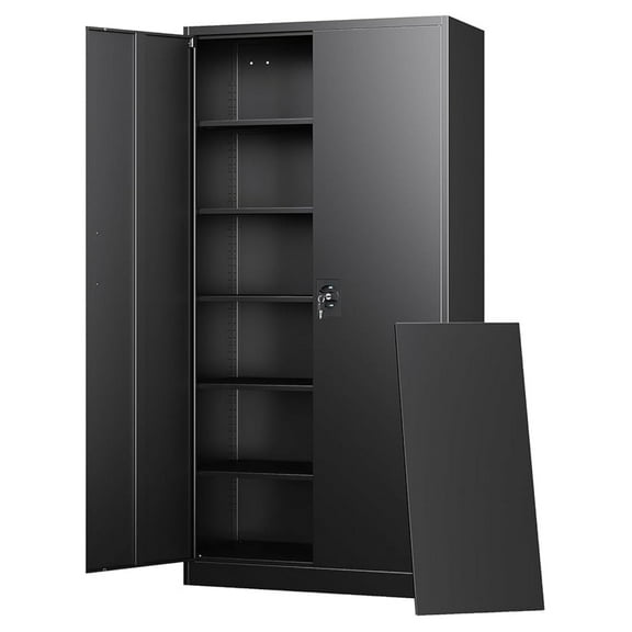 WDZS Metal Garage Storage Cabinets with Lock Door and Adjustable Shelves, Steel Tool Cabinets for Home,Office,Warehouse Organisieren (Black)