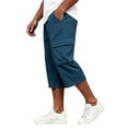 thumbnail image 4 of Dresfit Mens Cargo Shorts Big and Tall Baggy Below Knee Capri Shorts 2026 Sumemr Solid Elastic Waist Long Shorts Relax Fit Lightweight Sweatshorts Blue L, 4 of 7