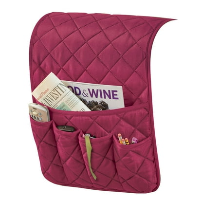 Chocolate Pocket Organizer - Quilted Organizer and Space Saving Armrest Cover with 1 Large and 4 Small Pockets, Burgundy