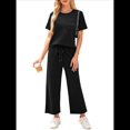 thumbnail image 2 of Traje de Dos Piezas para Mujer, para Viajes y Vacaciones, con Corta y Pantalones Anchos, Informal Negro XL, 2 of 6