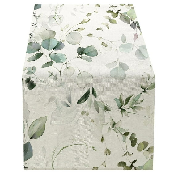 Clearance! Nomeni Table Runner Summer Leaves Print Fresh Green Series Linen Home Decoration Table Cloth Home Decor