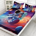 thumbnail image 3 of Astronaut Twin XL Size Fitted Sheet Set,Galaxy Outer Space Bed Sheet Set for Kids,3Pcs Dreamy Planets Rose Printed Astronaut Cartoon Fitted Sheet with 2 Pillowcases, 3 of 8
