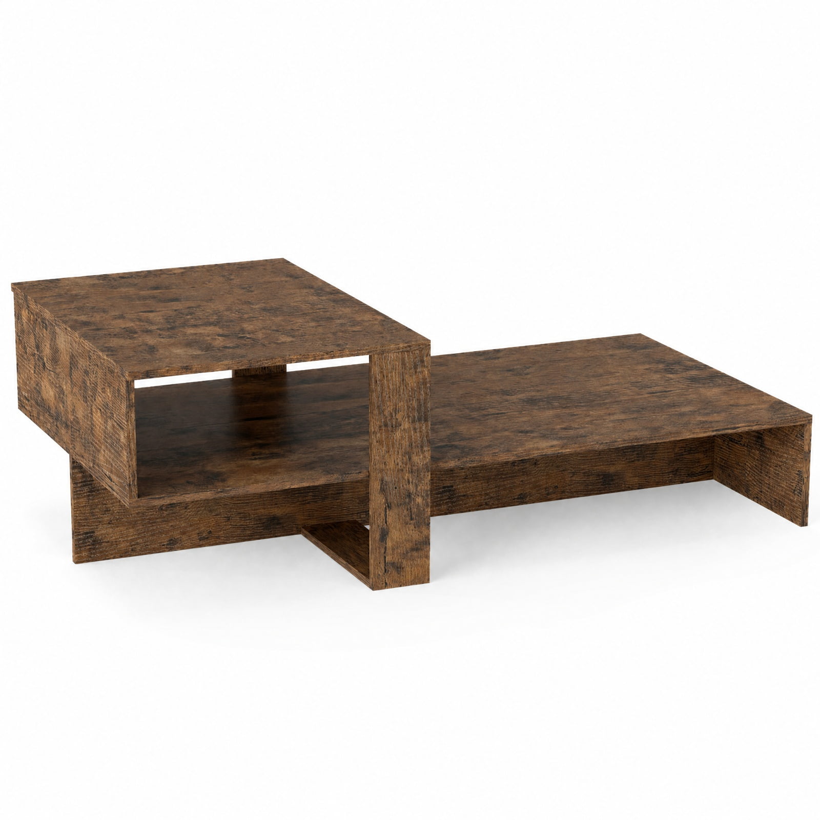 Furnibear 2 Tier Modern Irregular Coffee Table with Open Storage Shelf and Geometric Silhouette for Living Room for Home and Living Space, Brown